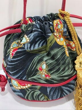 Vintage Bottega Veneta Butterfly Print "Rainforest" Drawstring Bag